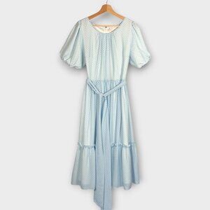 RACHEL PARCELL Midi Dress LARGE Gingham Chiffon Ruffle Feminine Chic Cottagecore